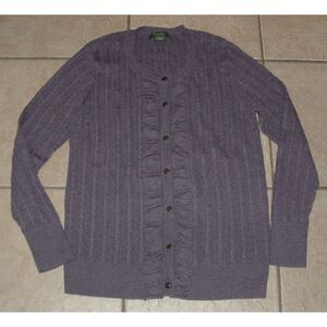 EDDIE BAUER Purple Sz Large Lightweight Cable Knit Stretchy Cardigan Sweater